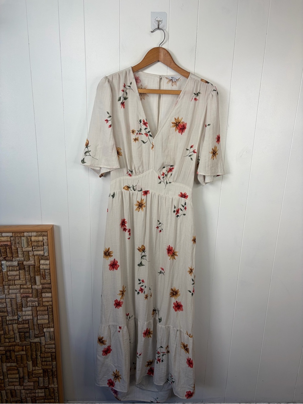 Reitmans Beige Floral Maxi Dress Cottagecore Boho Romantic Size XL open back - Picture 2 of 10